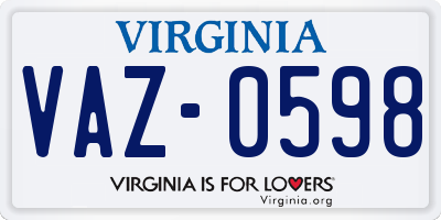 VA license plate VAZ0598