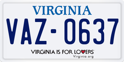 VA license plate VAZ0637