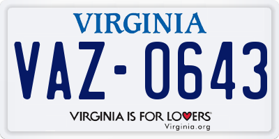VA license plate VAZ0643