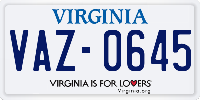 VA license plate VAZ0645