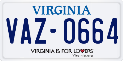 VA license plate VAZ0664