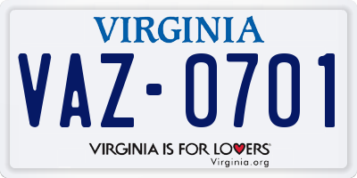 VA license plate VAZ0701