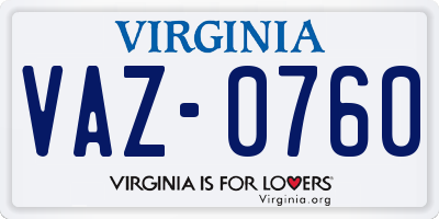 VA license plate VAZ0760