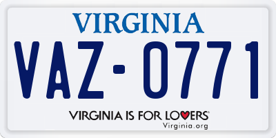VA license plate VAZ0771