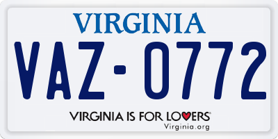 VA license plate VAZ0772