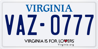 VA license plate VAZ0777