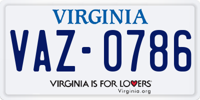 VA license plate VAZ0786