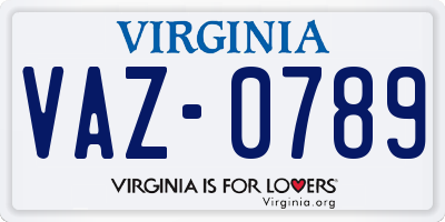 VA license plate VAZ0789