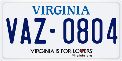 VA license plate VAZ0804