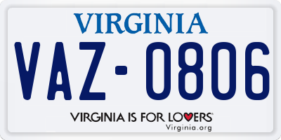 VA license plate VAZ0806