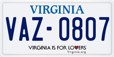 VA license plate VAZ0807