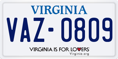 VA license plate VAZ0809