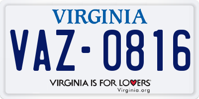 VA license plate VAZ0816