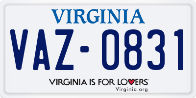 VA license plate VAZ0831
