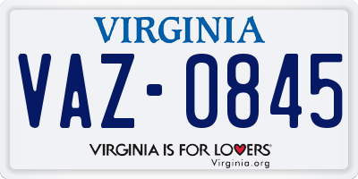 VA license plate VAZ0845
