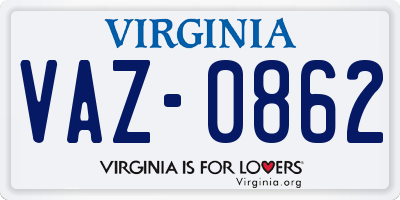 VA license plate VAZ0862