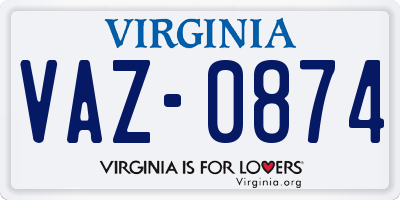 VA license plate VAZ0874