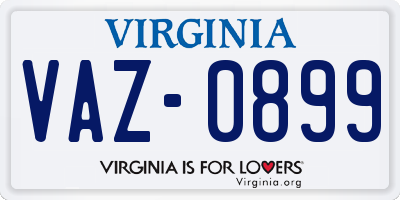 VA license plate VAZ0899
