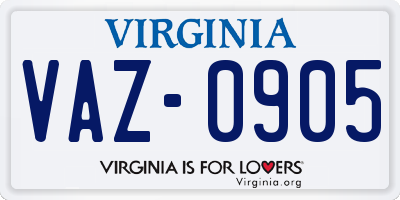 VA license plate VAZ0905