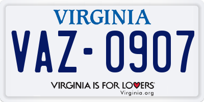 VA license plate VAZ0907