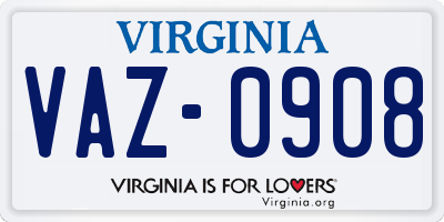 VA license plate VAZ0908