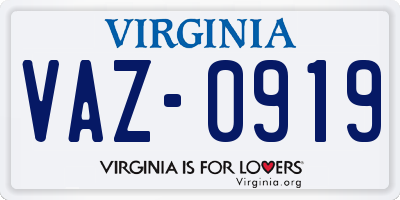 VA license plate VAZ0919