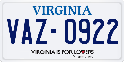 VA license plate VAZ0922
