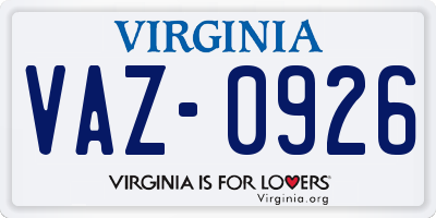 VA license plate VAZ0926