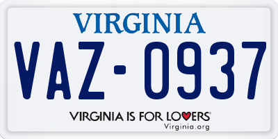 VA license plate VAZ0937