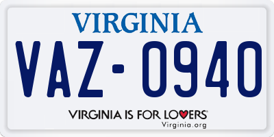 VA license plate VAZ0940