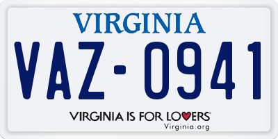VA license plate VAZ0941