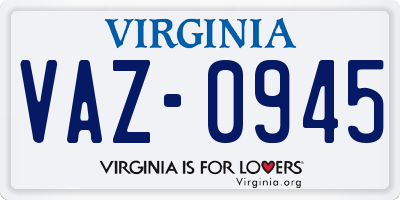 VA license plate VAZ0945