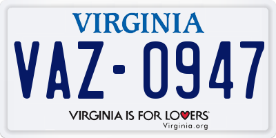 VA license plate VAZ0947
