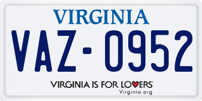 VA license plate VAZ0952