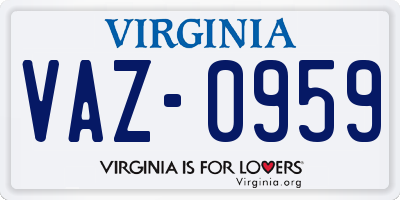 VA license plate VAZ0959