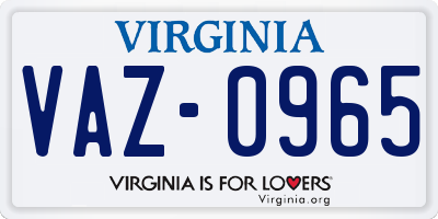 VA license plate VAZ0965