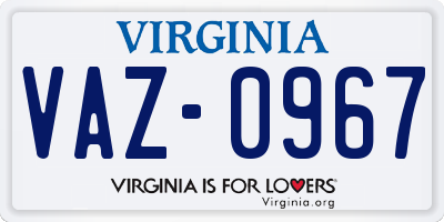 VA license plate VAZ0967