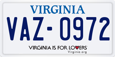 VA license plate VAZ0972