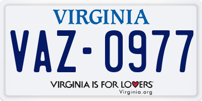 VA license plate VAZ0977
