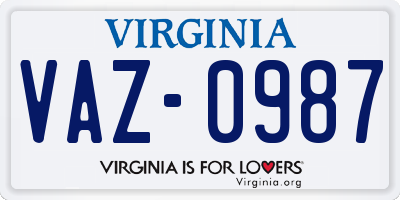 VA license plate VAZ0987