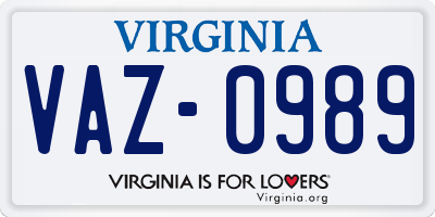 VA license plate VAZ0989