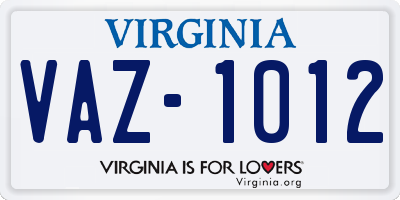 VA license plate VAZ1012