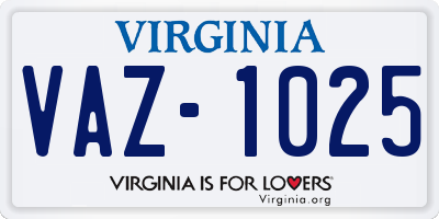 VA license plate VAZ1025
