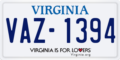VA license plate VAZ1394