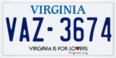 VA license plate VAZ3674