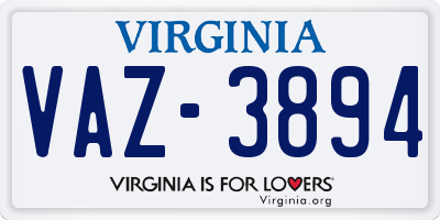VA license plate VAZ3894