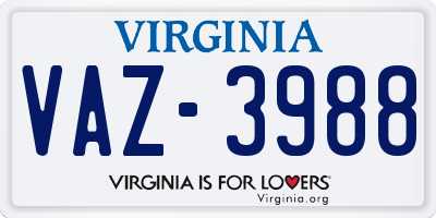 VA license plate VAZ3988