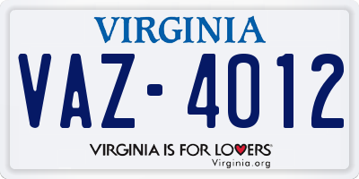 VA license plate VAZ4012