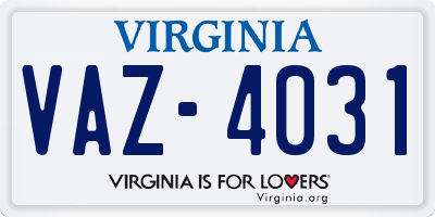 VA license plate VAZ4031