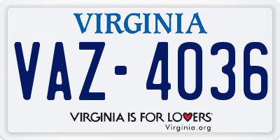 VA license plate VAZ4036